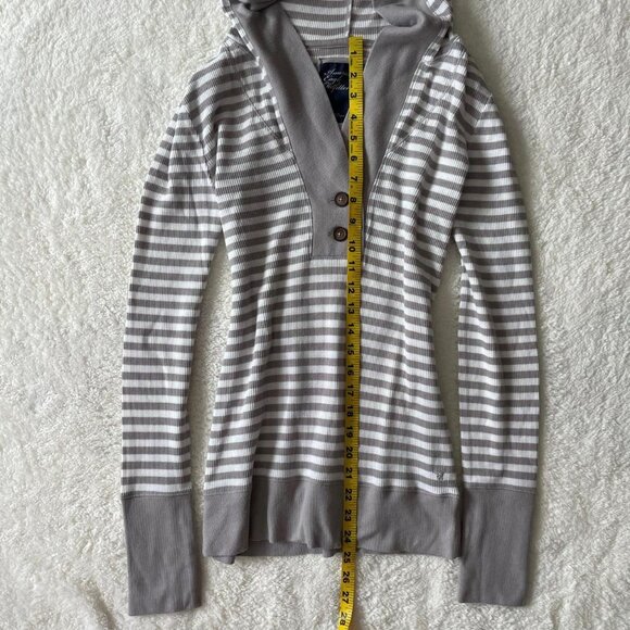American Eagle Outfitters Grey and White Striped Long Sleeve Top - Picture 2 of 7